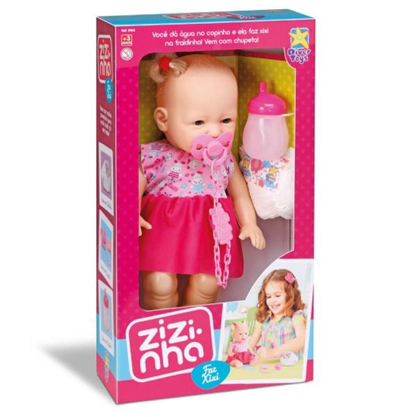 Imagem de Boneca Zizinha Faz Xixi com Mamadeira e Chupeta 8163 - Diver Toys