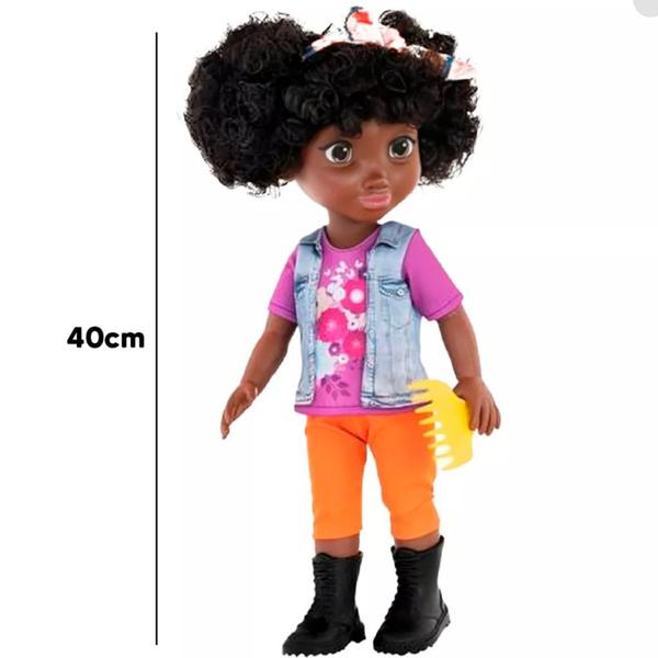 Imagem de Boneca Zuri com Pentinho Articulada Negra Black Vinil 40cm - Baby Brink 1636