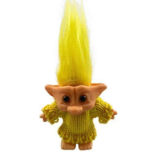 Imagem de Bonecas Lucky Troll, Bonecas Troll Vintage Fofas Cromáticas Para Coleções, Projeto Escolar, Artes e Ofícios, Favores de Festa - 7,5" De Altura (Inclua o Comprimento do Cabelo) com Roupas de Lã. (Amarelo)