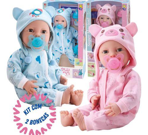 Imagem de Bonecas New Born Brincando Pijama Menina Menino Diver Kit 2 bebês