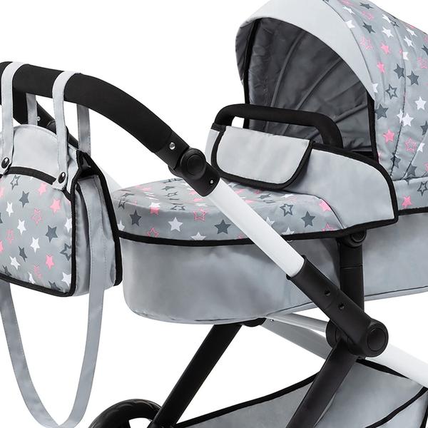 Imagem de Bonecas Pram Bayer Design Xeo Grey/Pink Stars para bonecas de 18"