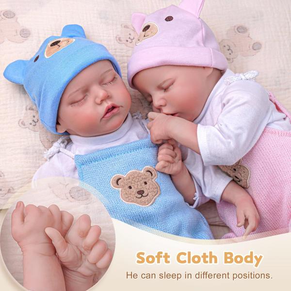 Imagem de Bonecas Reborn Baby Dolls ADFO Lifelike Twins 43 cm com roupas para maiores de 3 anos