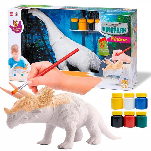 Imagem de Boneco 3Dinossauro Dinopark Para Colorir C/ Pincel E Tintas Bee Toys