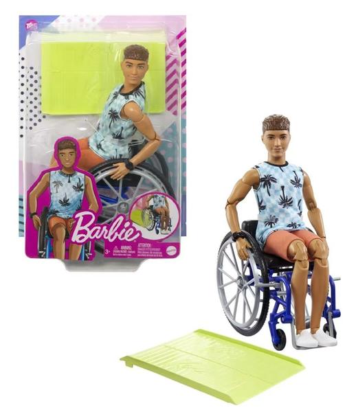 Imagem de Boneco Articulado Ken Fashionistas Moreno Com Cadeira de Rodas e Rampa - Boneca Barbie Cadeirante - Mattel