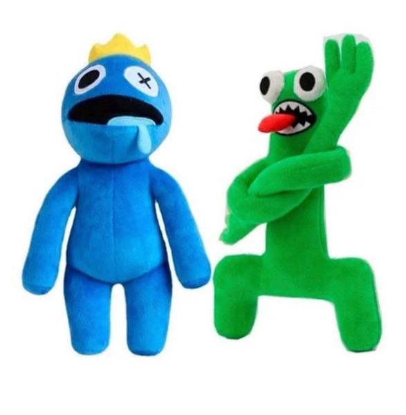 Imagem de Boneco Azul Babão e Monstro verde Rainbow Friends Jogo Roblox Pelúcia
