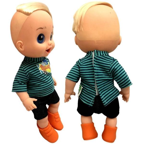 Imagem de Boneco Bebê Baby Menino Boy Moderno Comidinha Com Cabelo Loiro Acessórios Come Faz Cocô - Super Toys