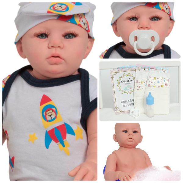 Imagem de Boneco Bebe Reborn 48cm Lindo Com Chupeta Pode Dar Banho