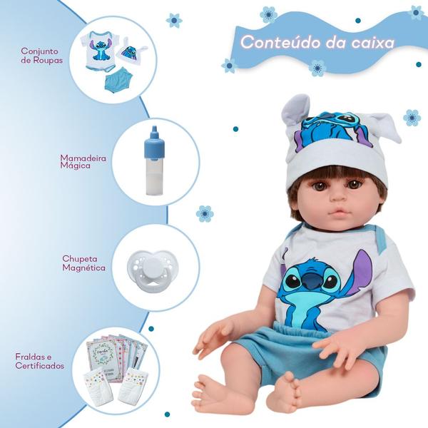 Imagem de Boneco Bebê Reborn C/ Conjunto Stitch Articulado Siliconado