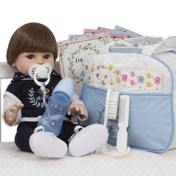 Imagem de Boneco Bebe Reborn Infantil Menino Xodó Azul Enxoval Luxo