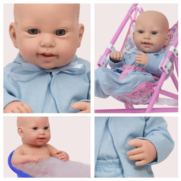 Imagem de Boneco Bebe Reborn Menino Realista Com Carrinho Pijama Azul