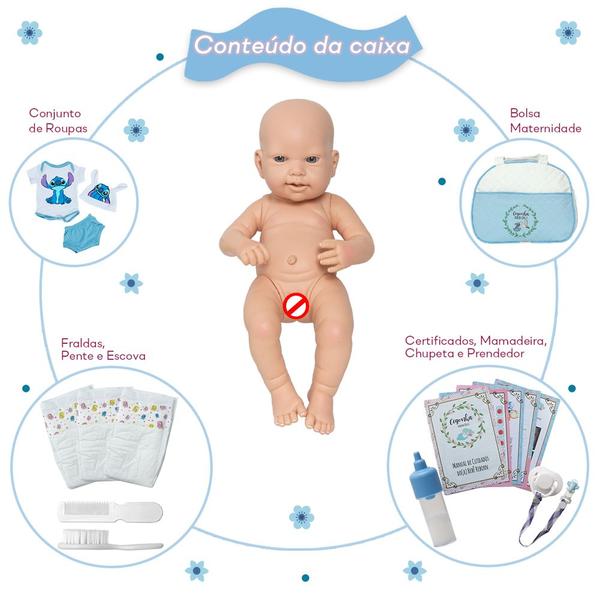 Imagem de Boneco Bebê Reborn Siliconado Articulado C/ Conjunto Stitch