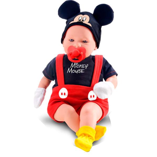 Imagem de Boneco Bebê Recém-Nascido Roupinha Mickey Mouse Faz De Conta Brinquedo Infantil