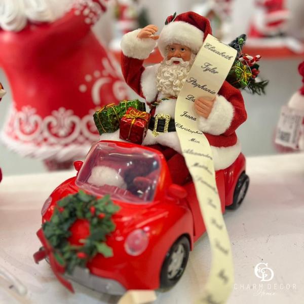 Imagem de Boneco Colecionável Resina De Natal Papai Noel Com Carro Colorido 23,75cm