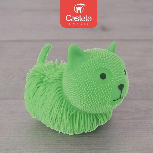 Imagem de Boneco Gatinho Estica e Aperta Anti Stress Luz Brilhante Divertido Verde - Castela