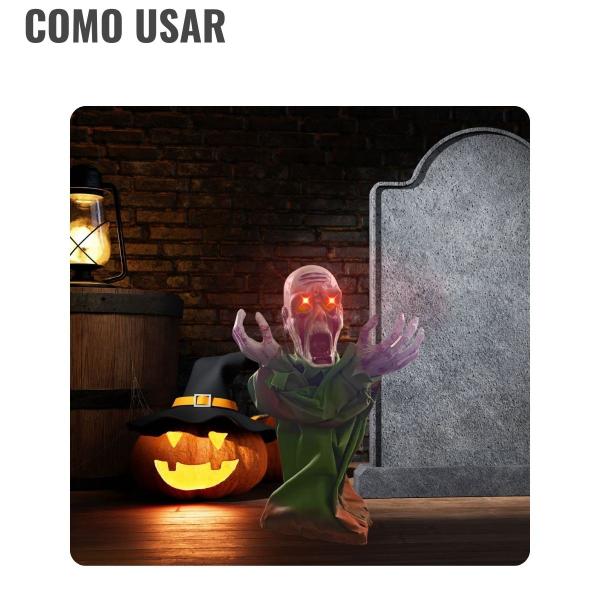 Imagem de Boneco Halloween Zumbi em Pé com Luz e Movimento