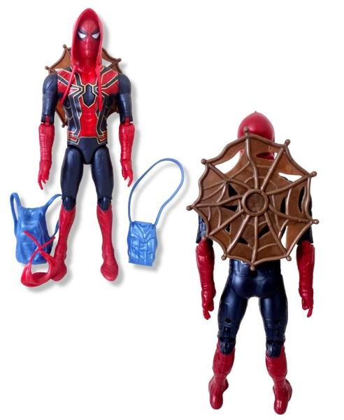 Imagem de Boneco homem aranha grande articulado com teia mochila touca e som