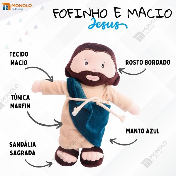 Imagem de Boneco Jesus Cristo Maria Religioso Pano Pelúcia Infantil Menino Menina Criança Antialérgico e Lavável 