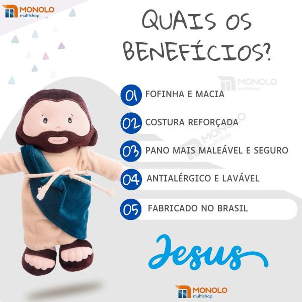 Imagem de Boneco Jesus Cristo Maria Religioso Pano Pelúcia Infantil Menino Menina Criança Antialérgico e Lavável 