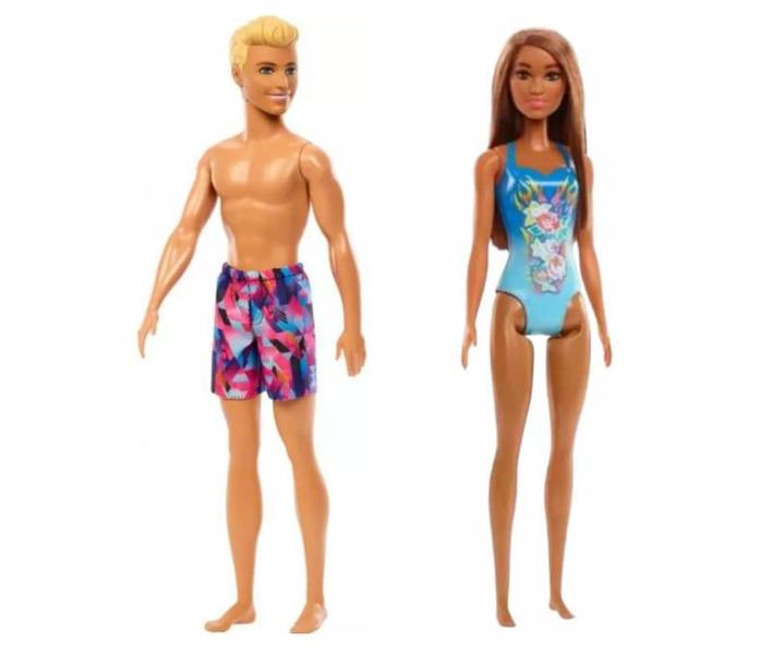 Boneco Ken Praia + Barbie Praia Morena Maiô Azul Mattel Imagem de Boneco Ken Praia + Barbie Praia Morena Maiô Azul Mattel