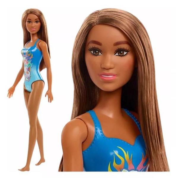 Boneco Ken Praia + Barbie Praia Morena Maiô Azul Mattel Imagem de Boneco Ken Praia + Barbie Praia Morena Maiô Azul Mattel