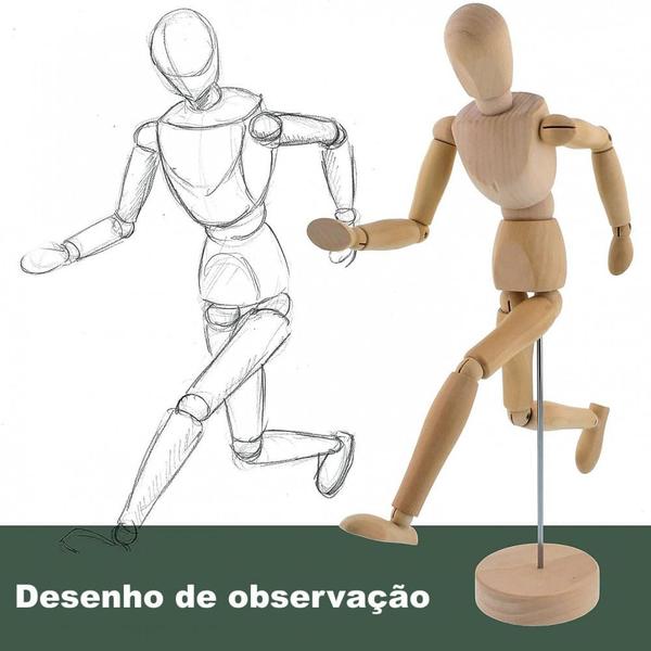 Imagem de Boneco Manequim Feminino Articulado De Madeira 30cm