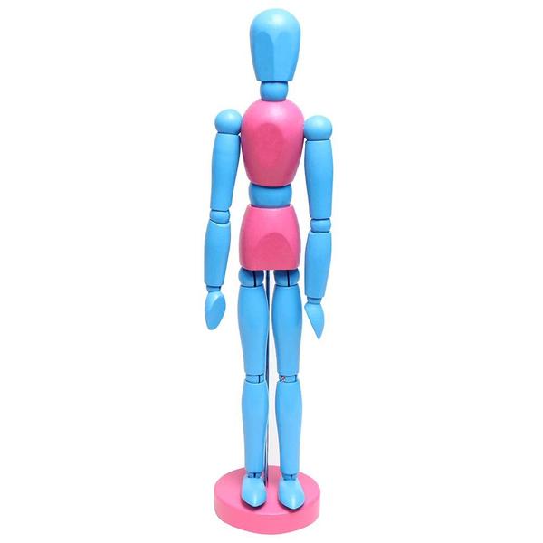 Imagem de Boneco Manequim Madeira 30cm Azul e Rosa