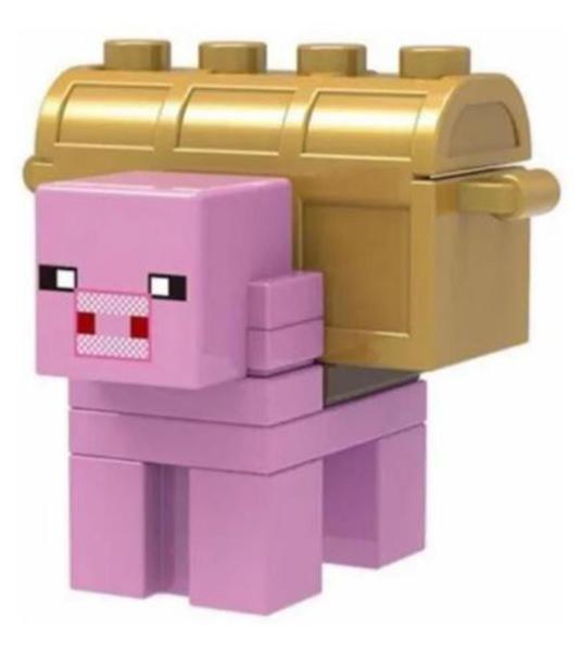 Imagem de Boneco Minifigure Blocos De Montar Porco Com Baú Minecraft