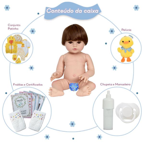 Imagem de Boneco Reborn Bebê Patinho Com Pelúcia Vários Itens Fofo