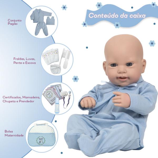 Imagem de Boneco Reborn Careca Masculino Fofo Enxoval Completo Itens