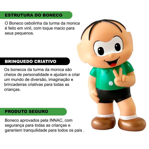 Imagem de Boneco Reborn Cebolinha Vinil Turma da monica Tradicional Bebe Classicos Original 18cm