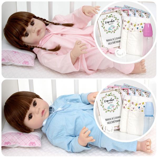 Boneco Reborn Gêmeos Realista 52cm Pode Dar Banho Enxoval - Cegonha Reborn Dolls Imagem de Boneco Reborn Gêmeos Realista 52cm Pode Dar Banho Enxoval