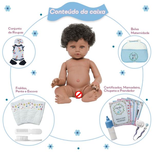 Imagem de Boneco Reborn Masculino Cabelo Cacheado Roupa Aviãozinho