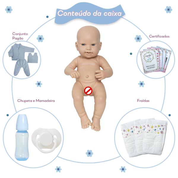 Boneco Reborn Masculino Carequinha Com Chupeta Mamadeira - Cegonha Reborn Dolls Imagem de Boneco Reborn Masculino Carequinha Com Chupeta Mamadeira