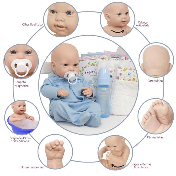 Boneco Reborn Masculino Carequinha Com Chupeta Mamadeira - Cegonha Reborn Dolls Imagem de Boneco Reborn Masculino Carequinha Com Chupeta Mamadeira