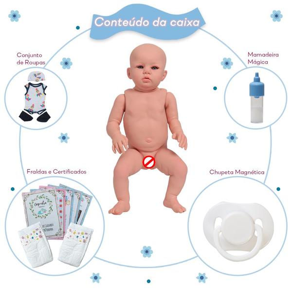 Imagem de Boneco Reborn Realista Masculino Careca Roupa Aviãozinho