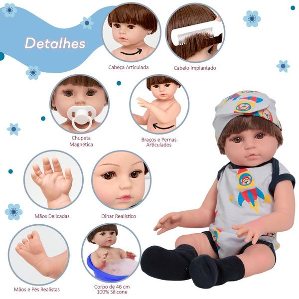 Boneco Reborn Realista Menino 46cm Enxoval Aviãozinho Fofo - Cegonha Reborn Dolls Imagem de Boneco Reborn Realista Menino 46cm Enxoval Aviãozinho Fofo