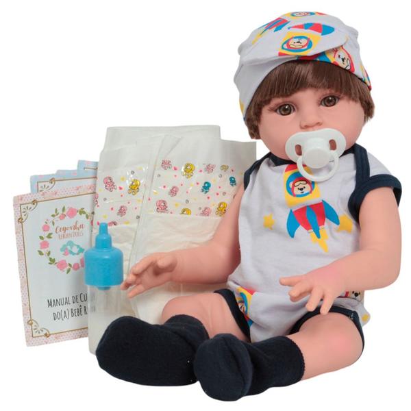 Boneco Reborn Realista Menino 46cm Enxoval Aviãozinho Fofo - Cegonha Reborn Dolls Imagem de Boneco Reborn Realista Menino 46cm Enxoval Aviãozinho Fofo