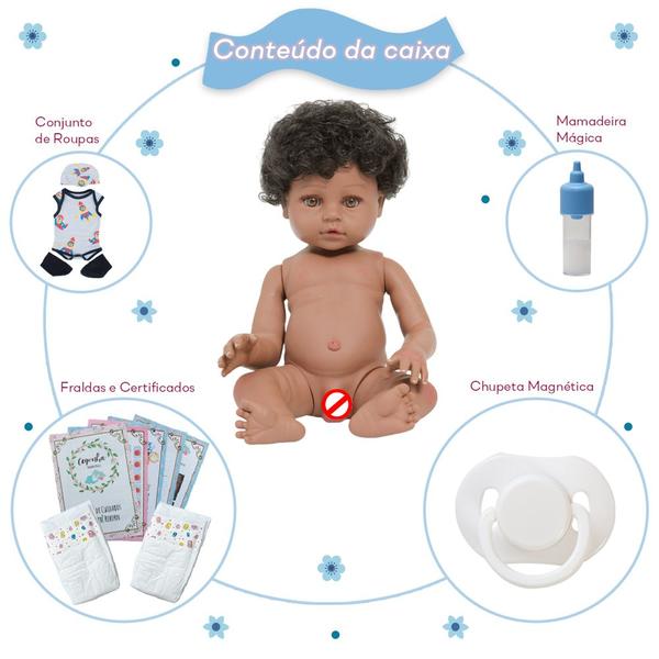 Imagem de Boneco Reborn Recém Nascido Negro Com Enxoval 11 Itens