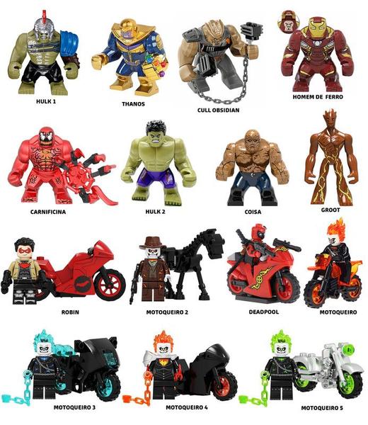 Imagem de Boneco super herois hulk thanos deadpool motoqueiro blocos