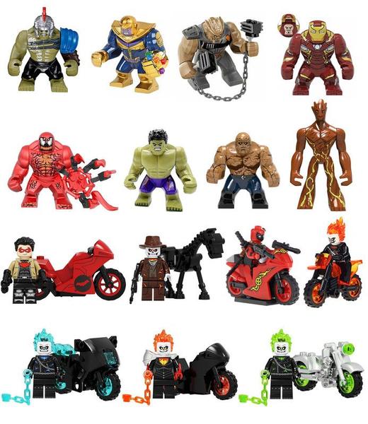 Imagem de Boneco super herois hulk thanos deadpool motoqueiro blocos