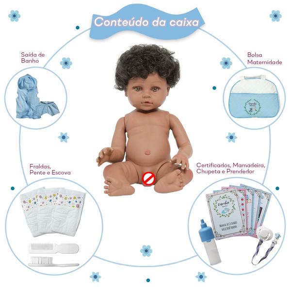 Imagem de Boneco Tipo Reborn Recém Nascido Negro Com Saída de Banho