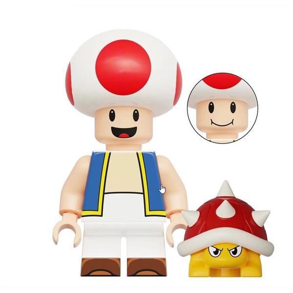 Imagem de Boneco toad cogumelo e spiny super mario bros bloco de montar