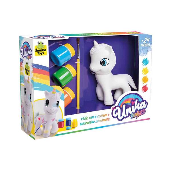 Imagem de boneco Unicórnio p/ pintar colorir kit com tintas brinquedo