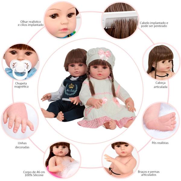 Bonecos Gemêos Reborn Recém Nascidos Corpo Vinil Castanhos - Cegonha Reborn Dolls Imagem de Bonecos Gemêos Reborn Recém Nascidos Corpo Vinil Castanhos