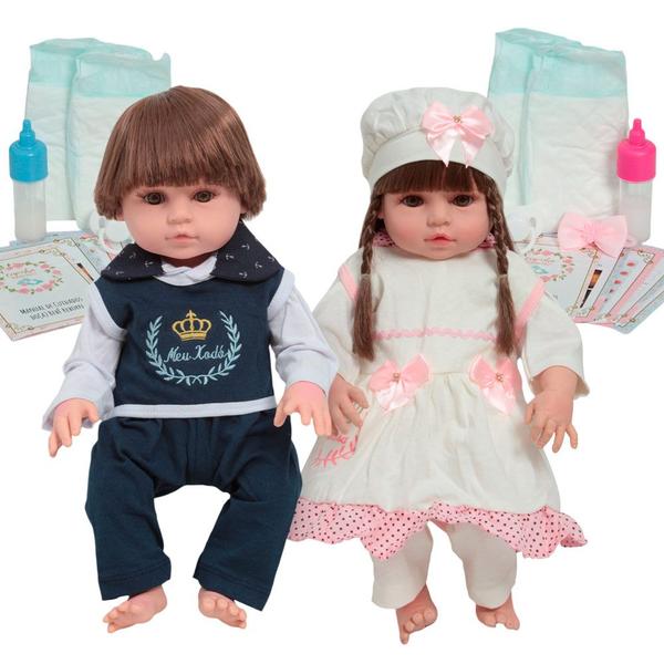 Bonecos Gemêos Reborn Recém Nascidos Corpo Vinil Castanhos - Cegonha Reborn Dolls Imagem de Bonecos Gemêos Reborn Recém Nascidos Corpo Vinil Castanhos