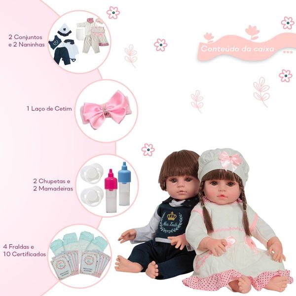 Bonecos Gemêos Reborn Recém Nascidos Corpo Vinil Castanhos - Cegonha Reborn Dolls Imagem de Bonecos Gemêos Reborn Recém Nascidos Corpo Vinil Castanhos
