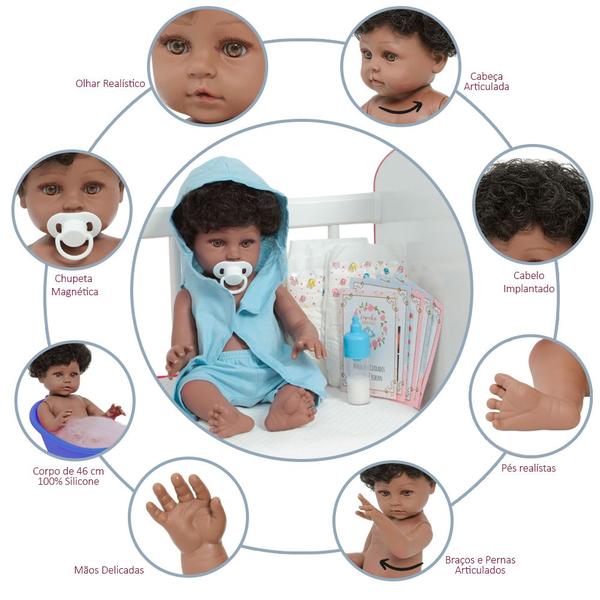 Bonecos Reborn Gemêos Corpo De Vinil 46 cm Fofinhos Castanho - Cegonha Reborn Dolls Imagem de Bonecos Reborn Gemêos Corpo De Vinil 46 cm Fofinhos Castanho