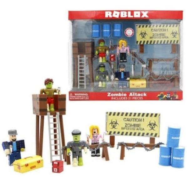 Imagem de Bonecos Roblox Invasão Zumbi Kit C/4 Bonecos + Acessorios