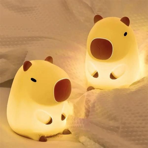 Imagem de Bonito Silicone Manga Capivara Usb Recarregável Rgb Luz Noturna Toque Lâmpada De Cabeceira Presente