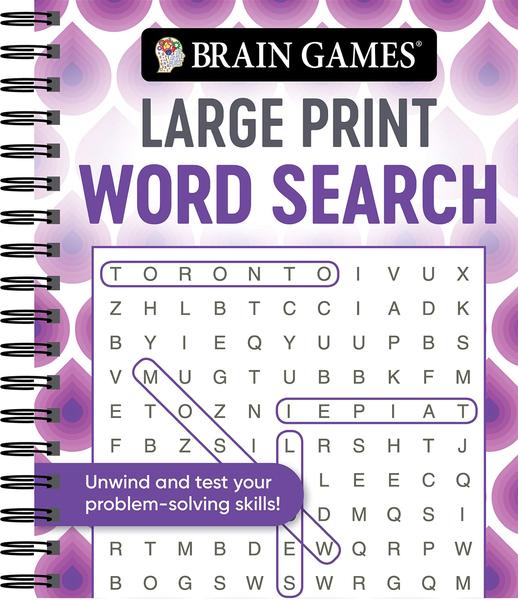 Imagem de Book Brain Games com letras grandes e redemoinhos de busca de palavras